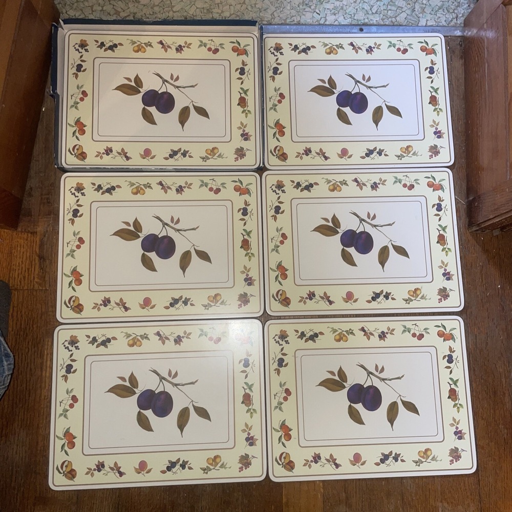 6 Vintage Royal‎ Worcester Cork Backed Placemats Fruit Theme NWOT